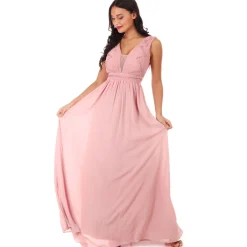 Best La Modeuse Robe longue drapée brodée de perles VieuxRose
