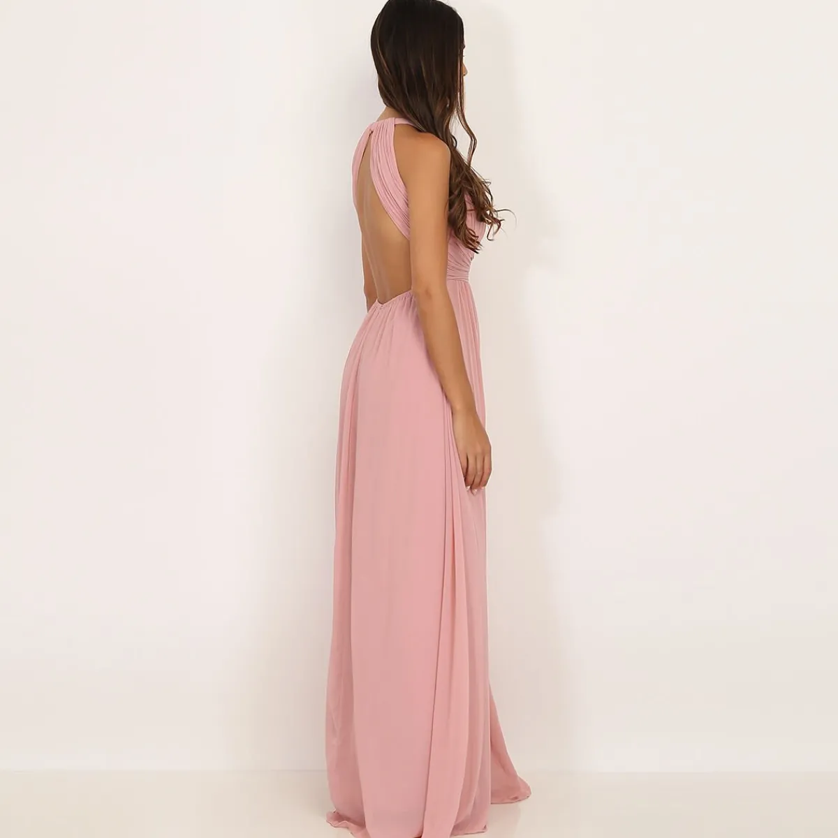 New La Modeuse Robe longue drapée dos nu VieuxRose