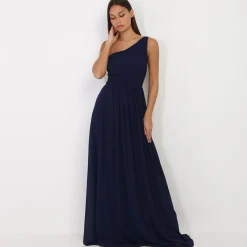 Sale La Modeuse Robe longue drapée one shoulder BleuMarine