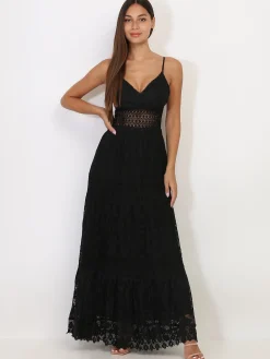 New La Modeuse Robe longue en dentelle Noir
