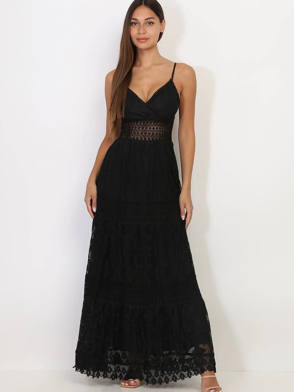 New La Modeuse Robe longue en dentelle Noir
