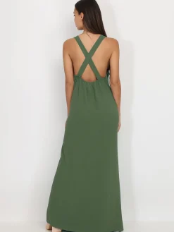 Outlet La Modeuse Robe longue et ample à dos croisé Kaki
