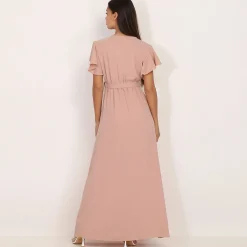 Best La Modeuse Robe longue fendue à col cache coeur VieuxRose