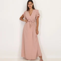 Best La Modeuse Robe longue fendue à col cache coeur VieuxRose