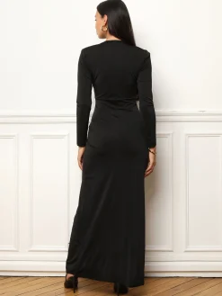 Discount La Modeuse Robe longue fendue à détail noué Noir