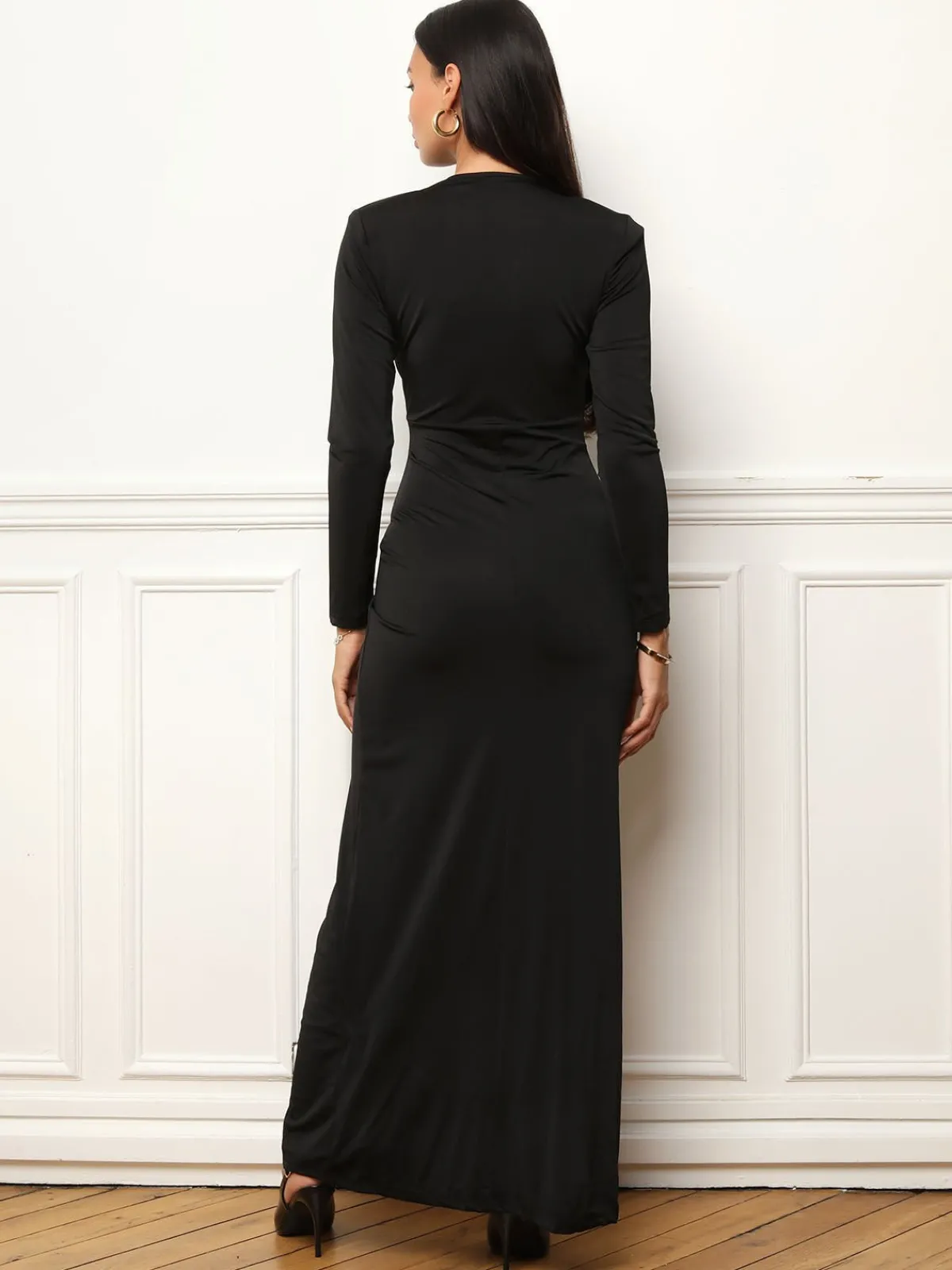 Discount La Modeuse Robe longue fendue à détail noué Noir