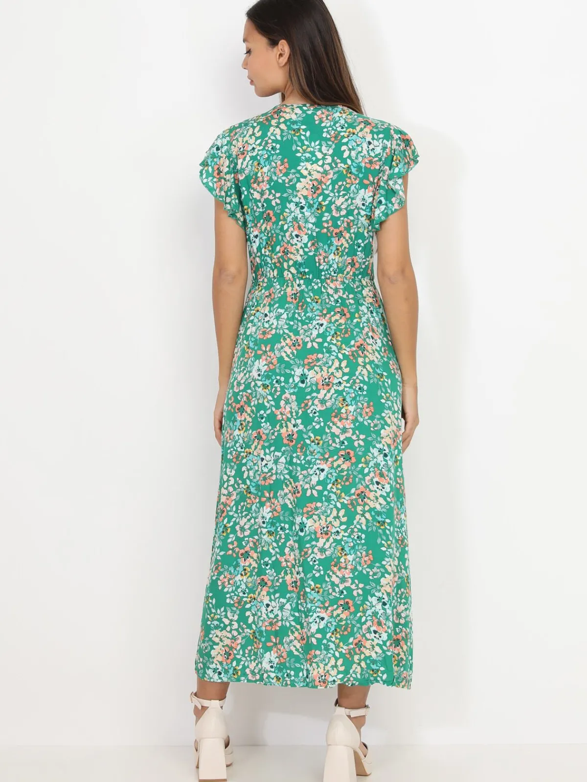 Clearance La Modeuse Robe longue fendue à imprimé floral Vert