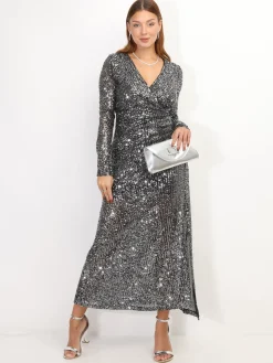 Sale La Modeuse Robe longue fendue à sequins