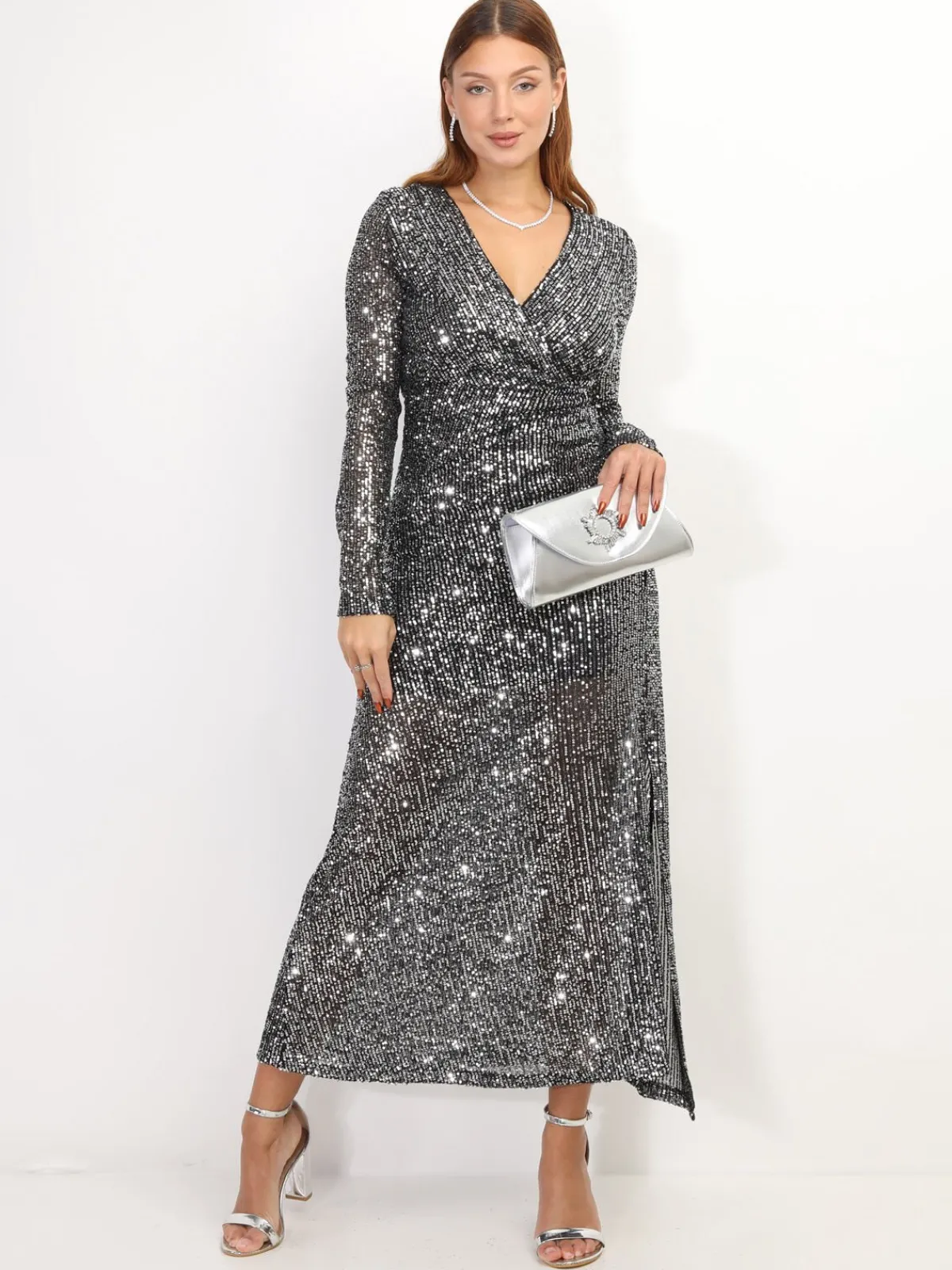 Sale La Modeuse Robe longue fendue à sequins