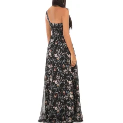 Outlet La Modeuse Robe longue fleurie à épaules asymétriques Noir