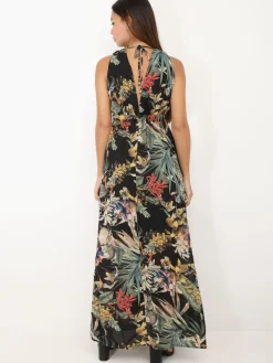 Clearance La Modeuse Robe longue fleurie décolletée Noir