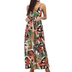 Online La Modeuse Robe longue imprimé feuilles tropicales Marron