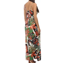 Online La Modeuse Robe longue imprimé feuilles tropicales Marron