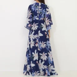 Sale La Modeuse Robe longue plissée à fleurs BleuMarine