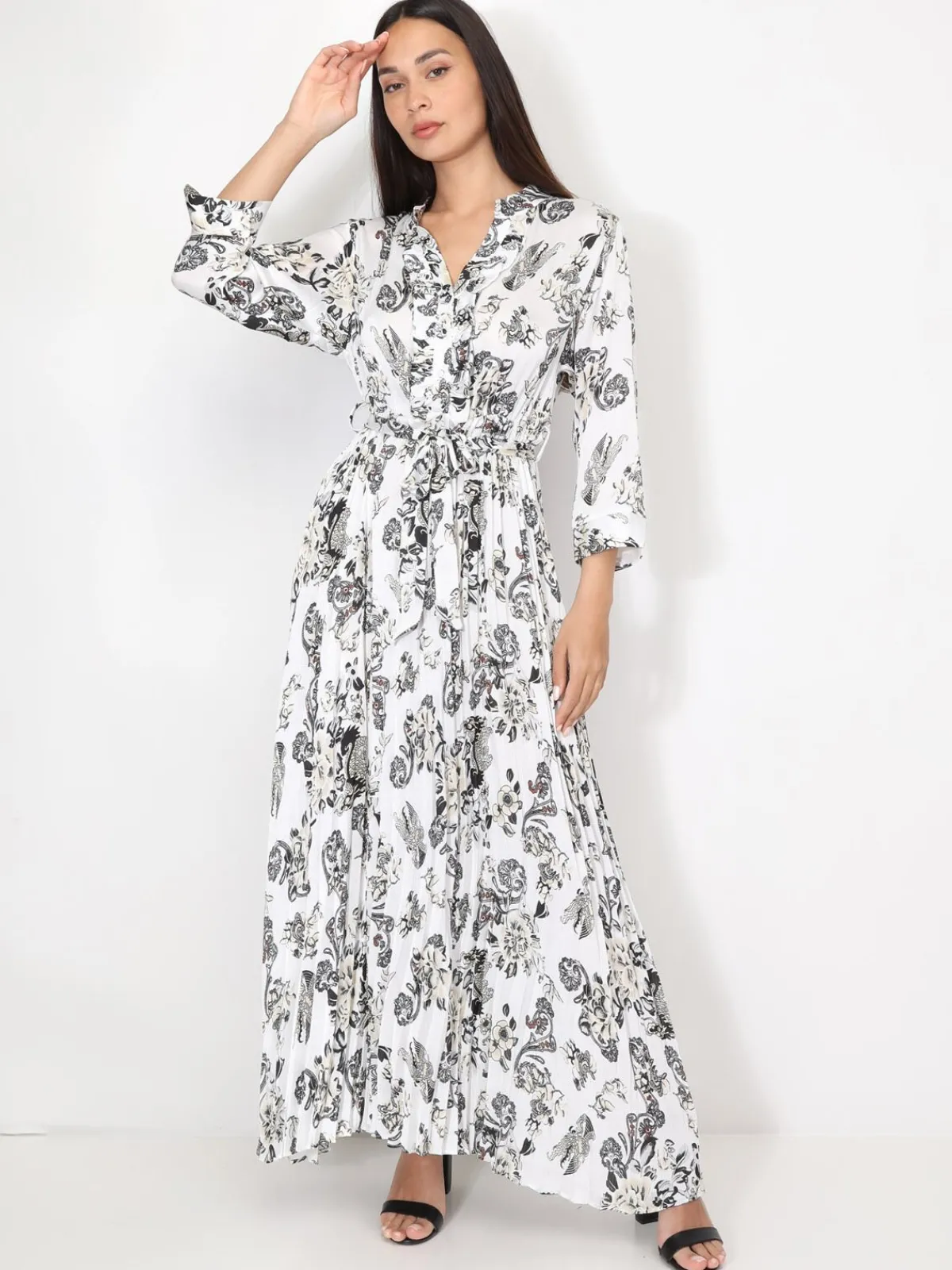 Best La Modeuse Robe longue plissée à motifs Noir