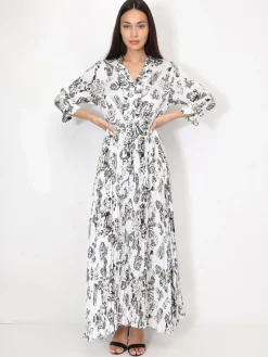 Best La Modeuse Robe longue plissée à motifs Noir