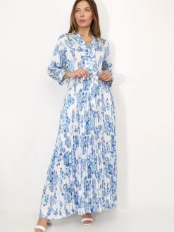 Discount La Modeuse Robe longue plissée à motifs Bleu