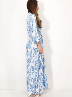 Discount La Modeuse Robe longue plissée à motifs Bleu