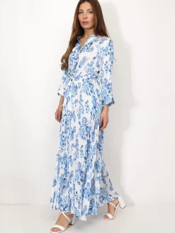 Discount La Modeuse Robe longue plissée à motifs Bleu