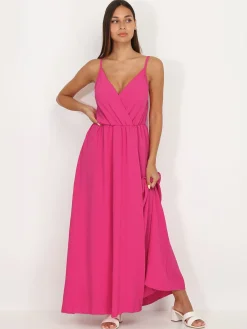 Outlet La Modeuse Robe longue portefeuille Fuchsiafoncé