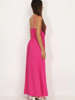 Outlet La Modeuse Robe longue portefeuille Fuchsiafoncé