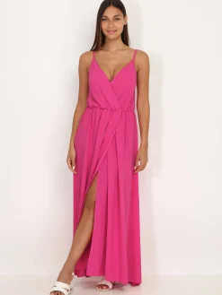 Outlet La Modeuse Robe longue portefeuille Fuchsiafoncé