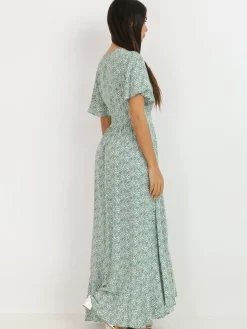 Clearance La Modeuse Robe longue portefeuille à fleurs Vert