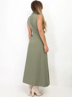 Discount La Modeuse Robe longue style blazer à nouer Kaki