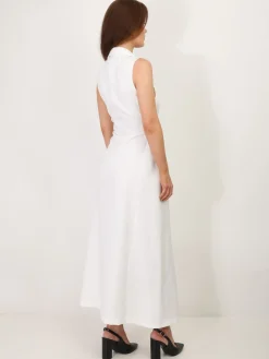 New La Modeuse Robe longue style blazer à nouer Blanc