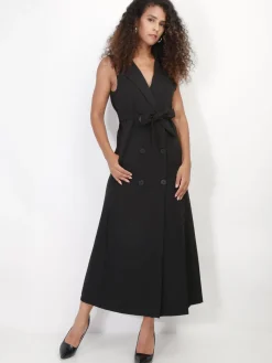 Hot La Modeuse Robe longue style blazer à nouer Noir