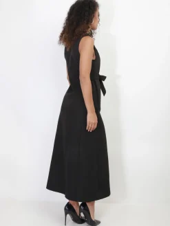 Hot La Modeuse Robe longue style blazer à nouer Noir