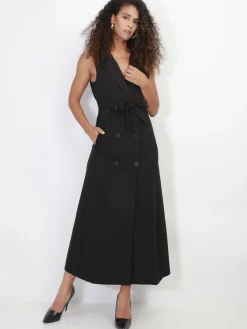 Hot La Modeuse Robe longue style blazer à nouer Noir
