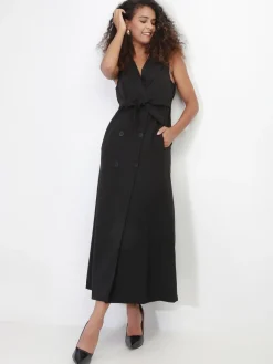 Hot La Modeuse Robe longue style blazer à nouer Noir