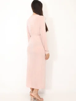 Clearance La Modeuse Robe longue torsadée et fendue Rose