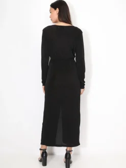 Discount La Modeuse Robe longue torsadée et fendue Noir