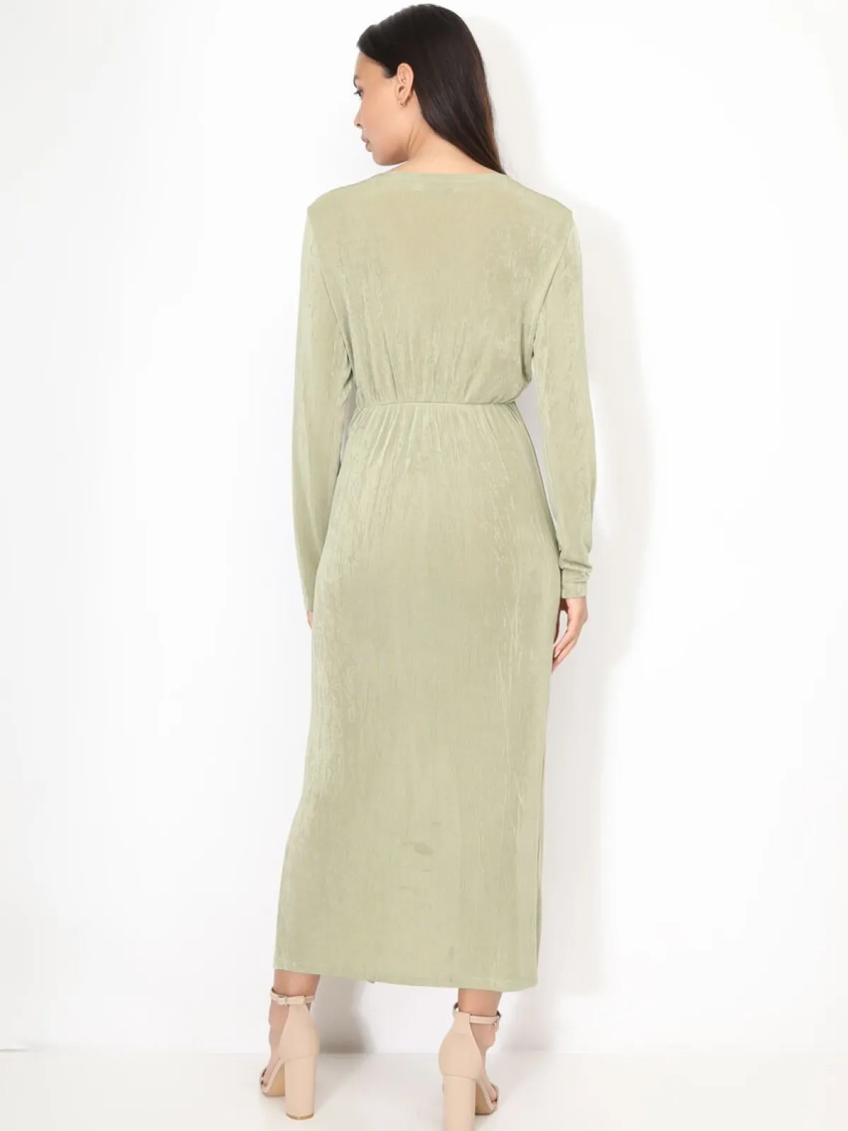 Online La Modeuse Robe longue torsadée et fendue VertOlive
