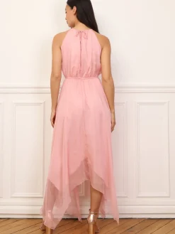 Clearance La Modeuse Robe longue évasée à volants VieuxRose
