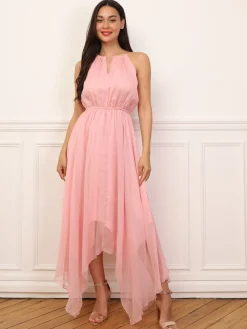 Clearance La Modeuse Robe longue évasée à volants VieuxRose