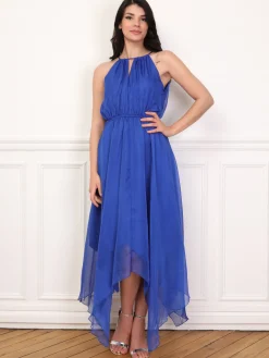 Hot La Modeuse Robe longue évasée à volants Bleu