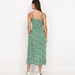New La Modeuse Robe mi-longue à volants et petites fleurs Vert