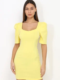 Best La Modeuse Robe moulante à manches gigot Jaune