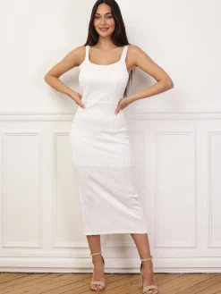 La Modeuse Robe moulante à motif en relief Blanc