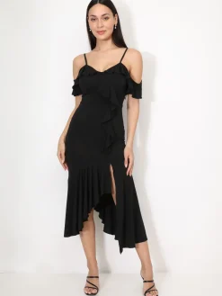 Hot La Modeuse Robe moulante à volants Noir