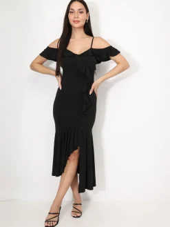 Hot La Modeuse Robe moulante à volants Noir