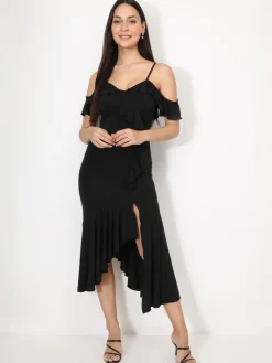 Hot La Modeuse Robe moulante à volants Noir