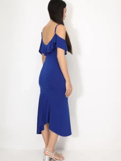 Discount La Modeuse Robe moulante à volants Bleufoncé