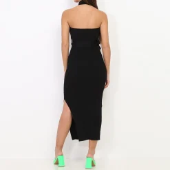 New La Modeuse Robe moulante ceinturée à fente Noir