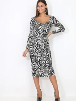 Sale La Modeuse Robe moulante imprimé zébré
