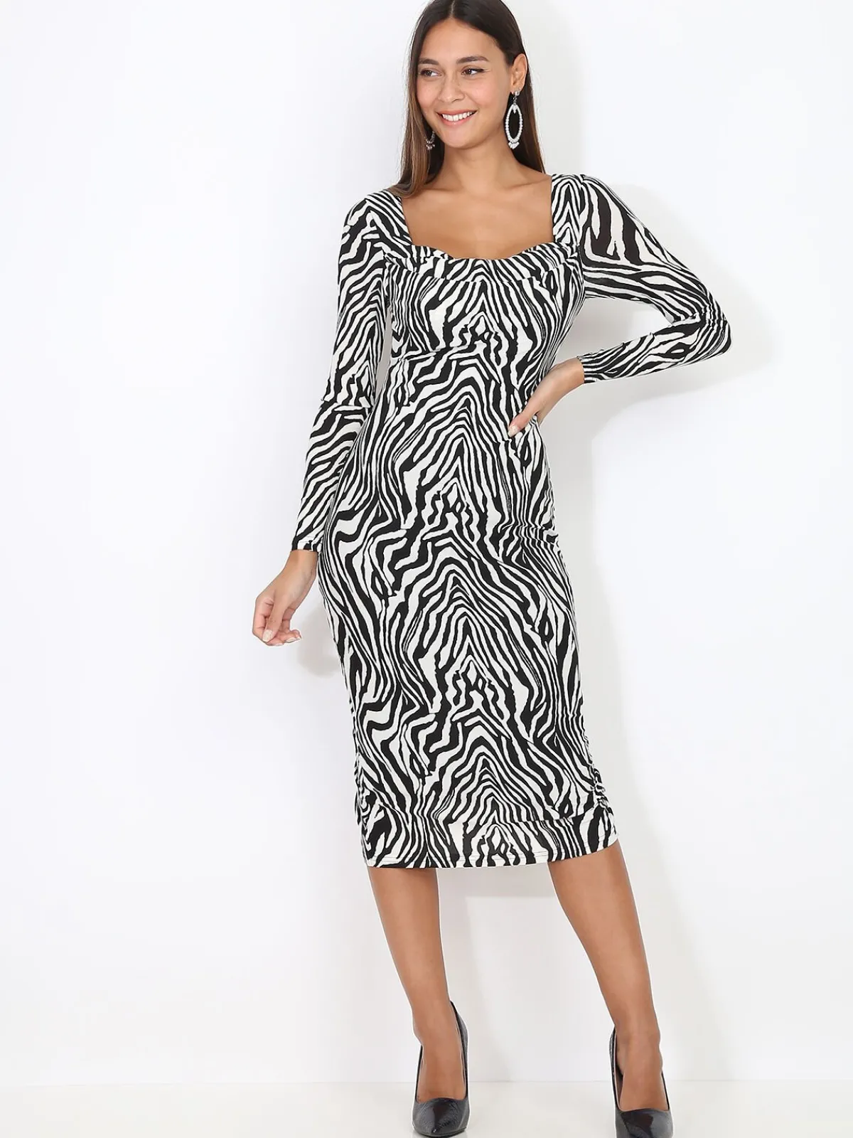 Sale La Modeuse Robe moulante imprimé zébré