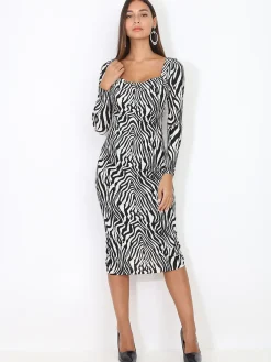Sale La Modeuse Robe moulante imprimé zébré